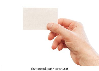 Male Hand Holding Business Card.