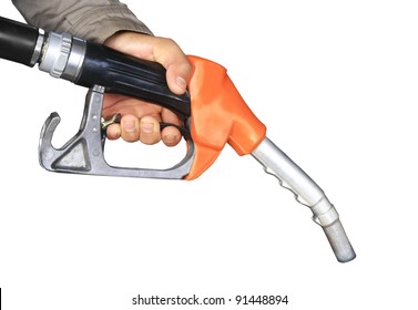  Male Hand Holding Gas Pump Isolated