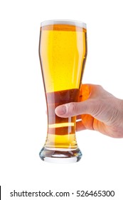 Male Hand Holding A Glass Of Beer On White Background