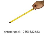 Male hand holding a measuring tape to measure size Isolated on white background.tape measure in hand