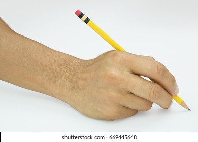 Male Hand Holding Pencil Writing