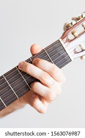 Male Hand On Guitar Fretboard G Major