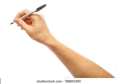 Male Hand With Pen Isoleited On White Background. Alpha.