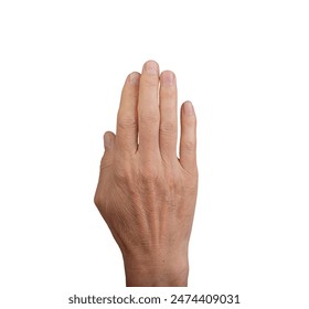 Male hand raised with open palm, showing a gesture and signal. Close up view of white, dorsal side, isolated background. Perfect for medical, anatomy, and communication concepts. - Powered by Shutterstock