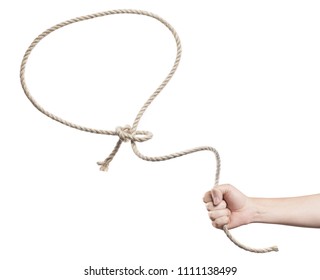 Male Hand Throwing A Lasso, Isolated On White Background