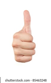 Male Hand With Thumb Up Isolated With White Background