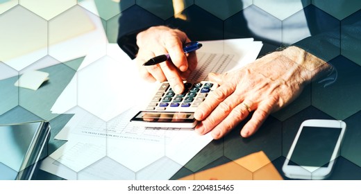 Male Hand Using Calculator, Geometric Pattern