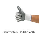 male hand wearing rubber safety glove isolated on white background