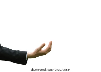 Male Hand Wearing Suit In Front On Isolated White Background