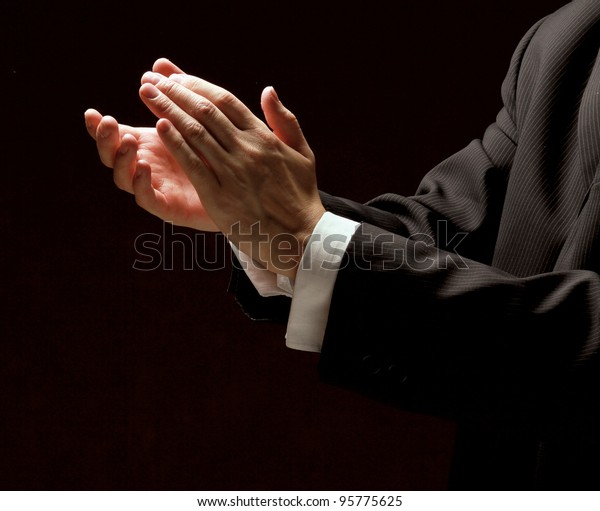 Male Hands Clapping On Black Sideview Stock Photo Edit Now 95775625