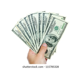 male hands with dollars isolated on a white background