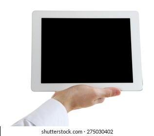Male hands holding digital tablet isolated on white - Shutterstock ID 275030402