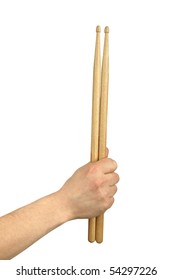 Male hands holding drum sticks.isolated backgrund