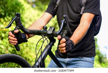 Male Hands Holding Handlebars Bicycle Man Stock Photo 2183977499 ...