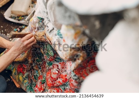 Similar – Image, Stock Photo Young woman wearing a flower shirt and using her phone