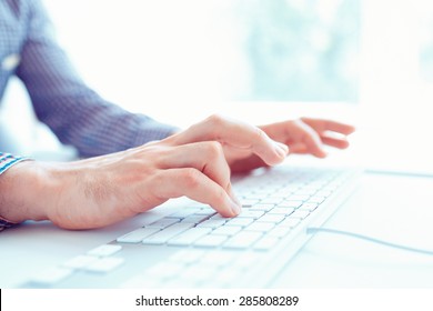 Male Hands Or Men Office Worker Typing On The Keyboard