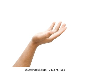 Male hands open and raised from below making a lifting gesture or holding something, business concept isolated on white background. - Powered by Shutterstock