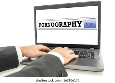 Male hands surfing the internet for pornography.