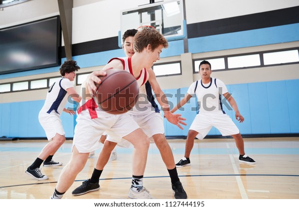 Male High School Basketball Team Dribbling Stock Photo (Edit Now ...