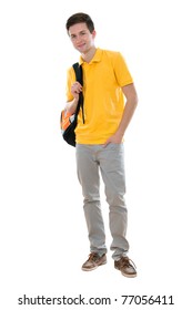 Male High School Student Smiling. Isolated On The White Background