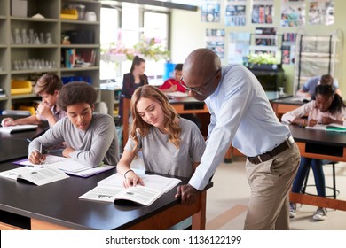 Male High School Tutor Teaching Students In Biology Class