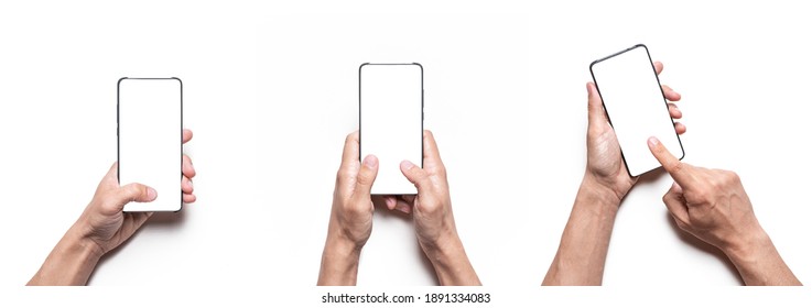 Male holding smart phone. Various photos collection. - Shutterstock ID 1891334083