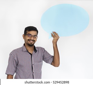 Male Holding Speech Bubble Concept