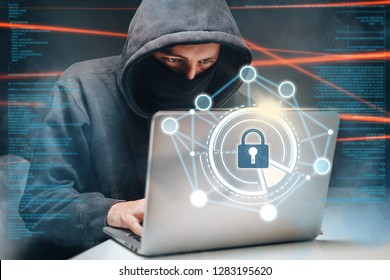 Male Hooded Hacker Hidden Face Accessing Stock Photo 1283195620 ...