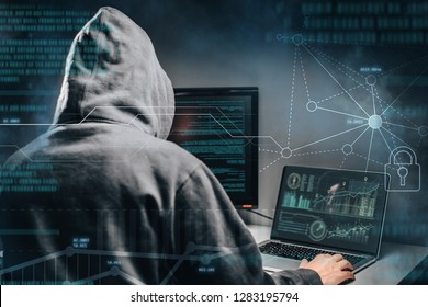 Male Hooded Hacker Hidden Face Accessing Stock Photo 1283195794 ...