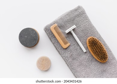 Male Hygiene Kit For Face, Hair And Beard Care Isolated On White Background.