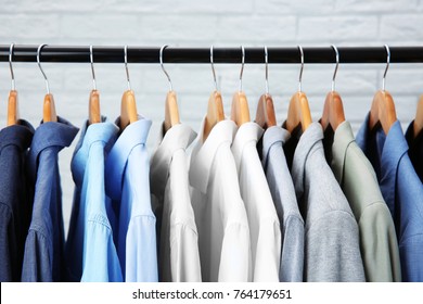 Male Jackets Shirts Hanging On Clothing Stock Photo 764179651 ...