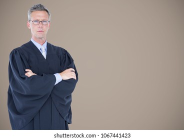 Male Judge Arms Folded Against Brown Background