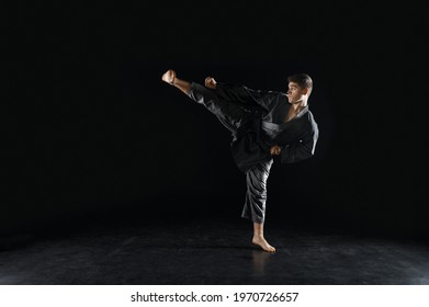 Male Karateka Fighter Black Kimono Training Stock Photo 1970726657 ...