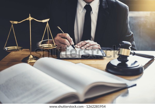 Male Lawyer Judge Working Contract Papers Stock Photo (Edit ...