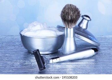 Male Luxury Shaving Kit On Table On Bright Background