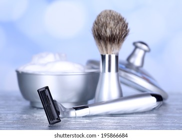 Male Luxury Shaving Kit On Table On Bright Background