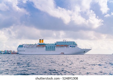 MALE, MALDIVES - October 04 : Luxury Cruise Ship On The Ocean, Maldives Island