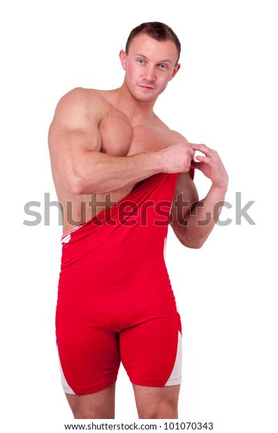 red jogging suit