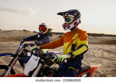 Male Moto Bikers In Protective Helmet Portrait