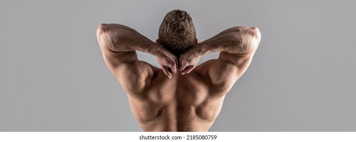 Male Naked, Healthy Musculars Guy, Torso Man, Isolated. Man With Muscular Arms, Triceps. Waist, Waistline. Guy With Beautiful Torso.