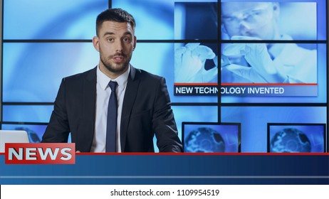 Male News Presenter Speaking about Breakthrough in Technology - Shutterstock ID 1109954519