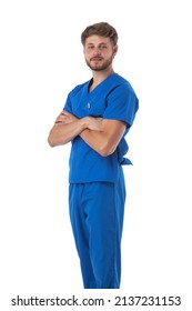 Male Nurse Standing With Arms Folded Isolated On White Background