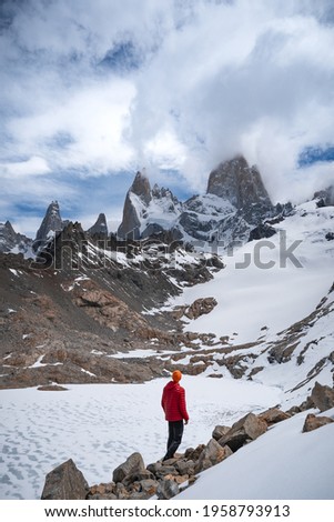 Similar – Foto Bild Der Mount Fitz Roy in der goldenen Stunde über dem blauen Himmel