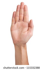 Male palm hand gesture, isolated on a white background