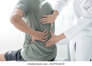 Male patients consulted physiotherapists with Low back pain for examination and treatment. Rehabilitation physiotherapy concept	. - Powered by Shutterstock