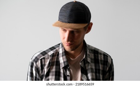 A Male Person Wearing Blank Simple Baseball Snapback Hat Mockup Copy Space Template