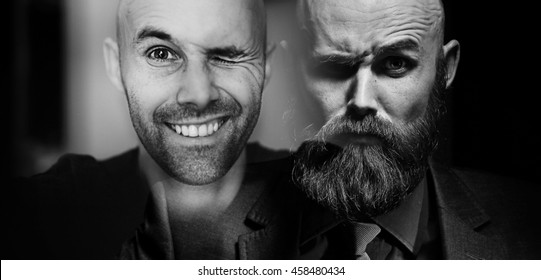 Male Portrait Collage Of A Split Personality