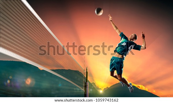 Male Professional Volleyball Player Action Sunset Stock Photo (Edit Now ...