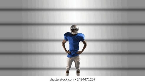 Male rugby player wearing helmet celebrating against stripes on grey background. sports and technology concept - Powered by Shutterstock