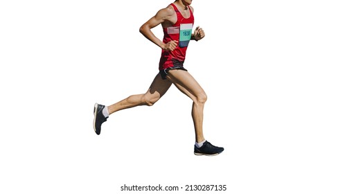 Male Runner Running Marathon On White Background